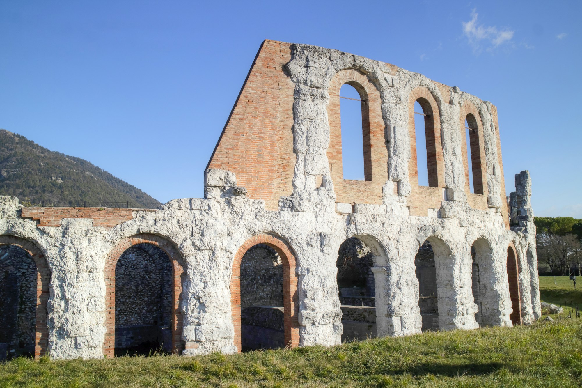 The remains of the Roman amphitheater in Gubbio Italy